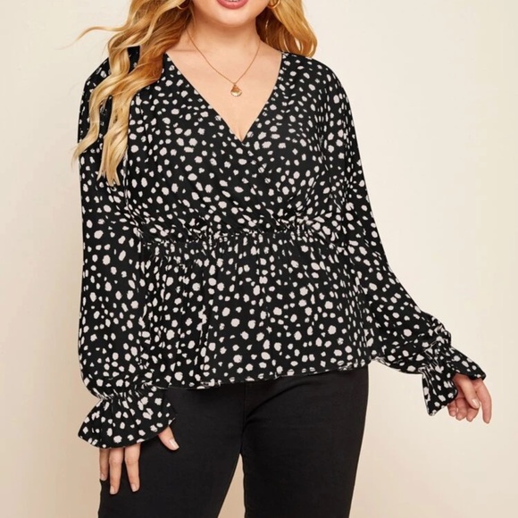 Shein Flounce Sleeve Allover Print Peplum Top Sz2X - Picture 3 of 9